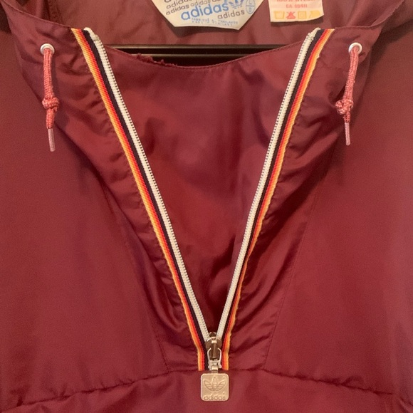 Vintage Adidas Burgundy Anorak Windbreaker 80s 90s Packable Jacket Size Large - Picture 3 of 15